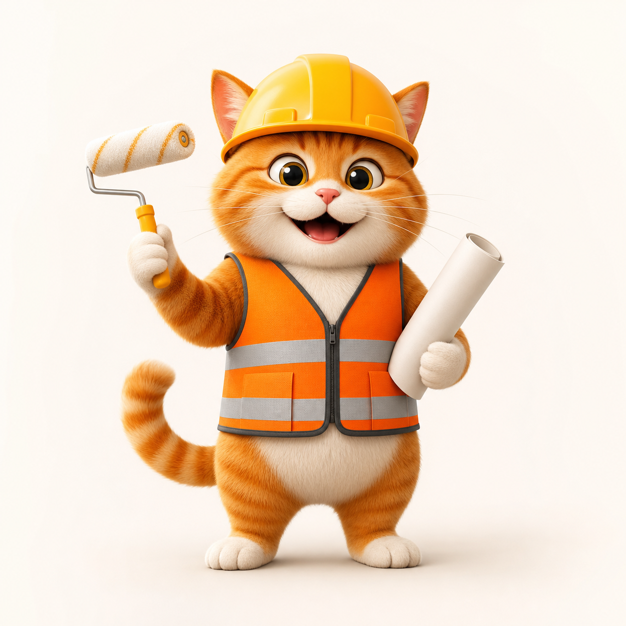 Gato divertido vestido como trabajador de construcción